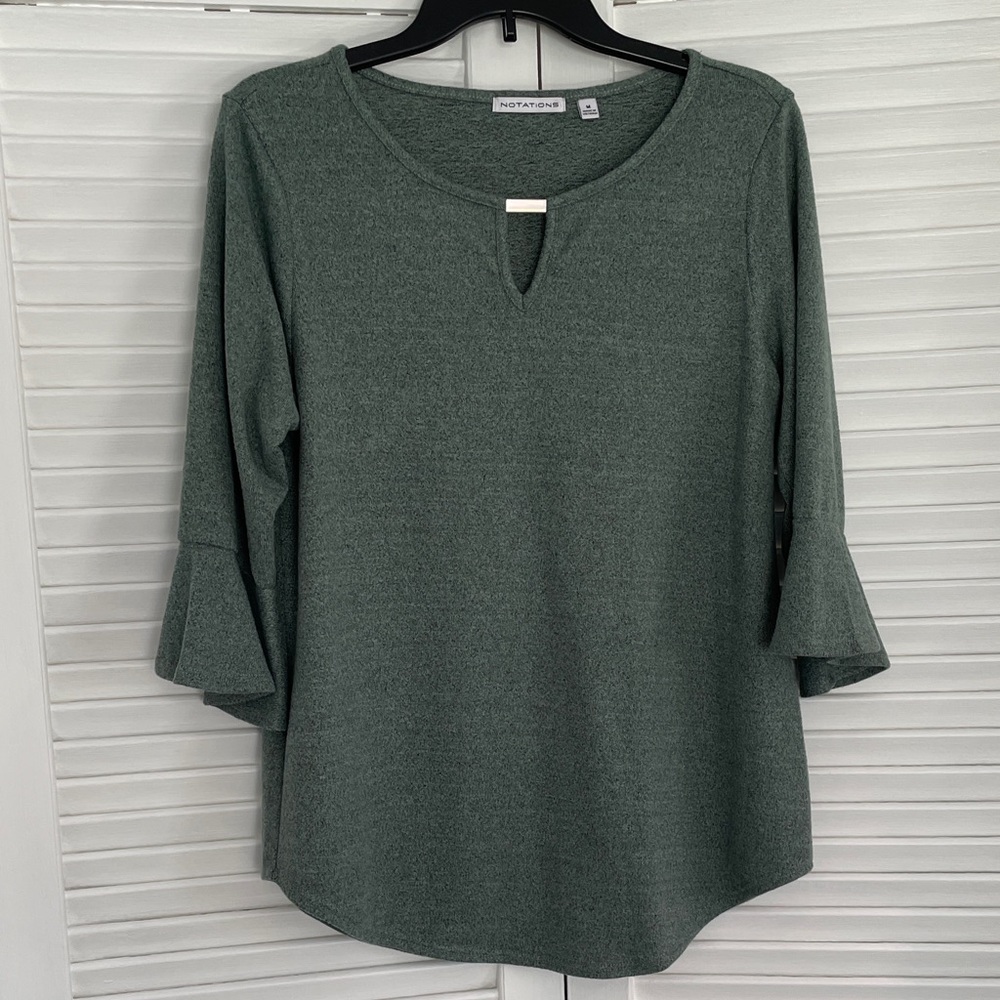 Notations Women's Forest Green Flare Sleeve Blouse